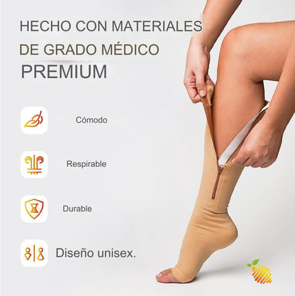 Zip Socks | 2 Pares de medias de compresión para la circulación (negro & beige)